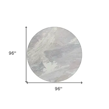 8' Ivory And Gray Round Abstract Washable Indoor Outdoor Area Rug