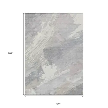 10' X 14' Ivory And Gray Abstract Washable Indoor Outdoor Area Rug