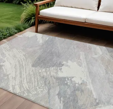10' X 14' Ivory And Gray Abstract Washable Indoor Outdoor Area Rug