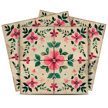 12" x 12" Pink Vinyl Arabesque Peel And Stick Removable Tiles