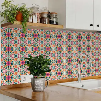 4" x 4" Pink Vinyl Arabesque Peel And Stick Removable Tiles