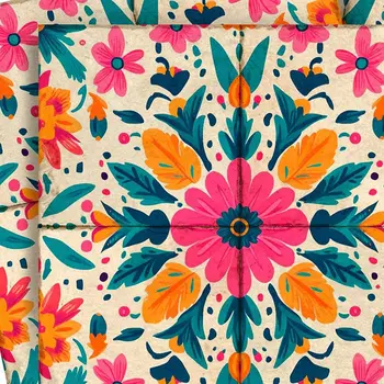 7" x 7" Pink Vinyl Arabesque Peel And Stick Removable Tiles