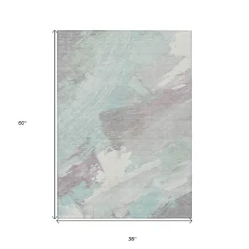 3' X 5' Blue Teal Blue And Gray Abstract Washable Indoor Outdoor Area Rug