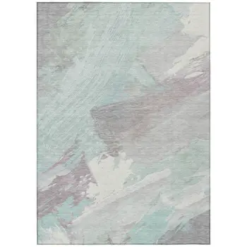 3' X 5' Blue Teal Blue And Gray Abstract Washable Indoor Outdoor Area Rug