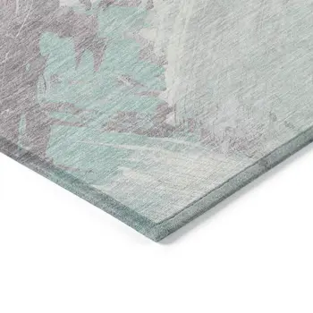 3' X 5' Blue Teal Blue And Gray Abstract Washable Indoor Outdoor Area Rug