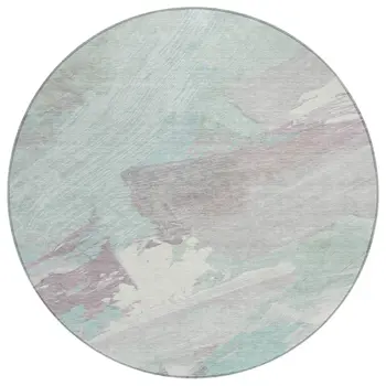 8' Blue Teal Blue And Gray Round Abstract Washable Indoor Outdoor Area Rug