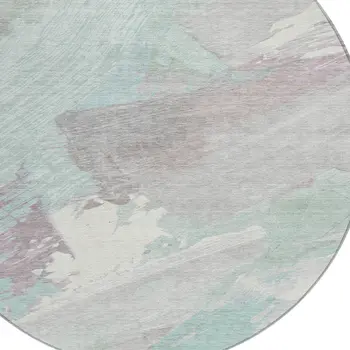 8' Blue Teal Blue And Gray Round Abstract Washable Indoor Outdoor Area Rug