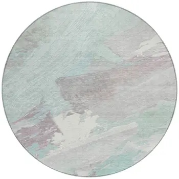 8' Blue Teal Blue And Gray Round Abstract Washable Indoor Outdoor Area Rug