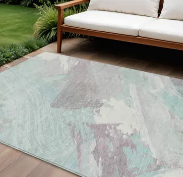 8' X 10' Blue Teal Blue And Gray Abstract Washable Indoor Outdoor Area Rug