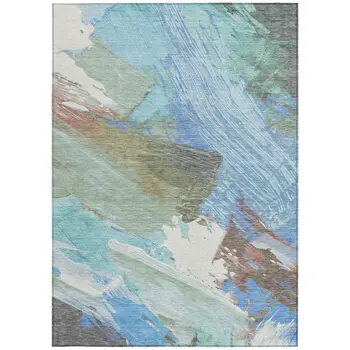 3' X 5' Sky Blue And Teal Blue Abstract Washable Indoor Outdoor Area Rug