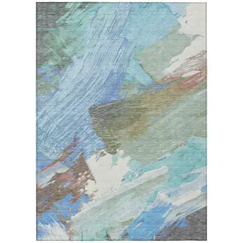 3' X 5' Sky Blue And Teal Blue Abstract Washable Indoor Outdoor Area Rug
