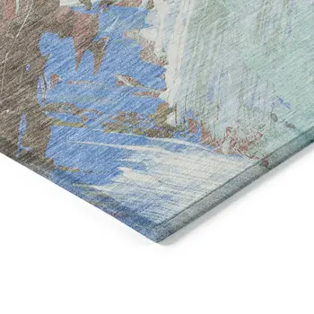 3' X 5' Sky Blue And Teal Blue Abstract Washable Indoor Outdoor Area Rug
