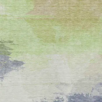 3' X 5' Artichoke Green And Taupe Abstract Washable Indoor Outdoor Area Rug
