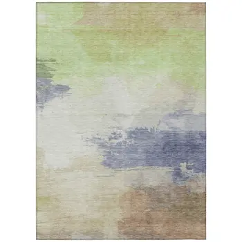 5' X 8' Artichoke Green And Taupe Abstract Washable Indoor Outdoor Area Rug