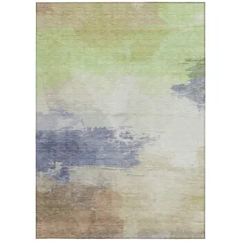 5' X 8' Artichoke Green And Taupe Abstract Washable Indoor Outdoor Area Rug