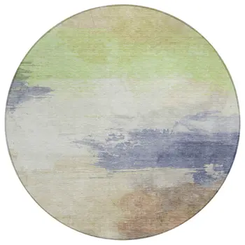 8' Artichoke Green And Taupe Round Abstract Washable Indoor Outdoor Area Rug