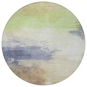 8' Artichoke Green And Taupe Round Abstract Washable Indoor Outdoor Area Rug