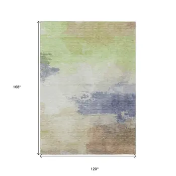 10' X 14' Artichoke Green And Taupe Abstract Washable Indoor Outdoor Area Rug