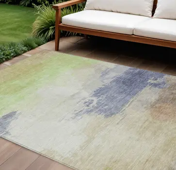 10' X 14' Artichoke Green And Taupe Abstract Washable Indoor Outdoor Area Rug