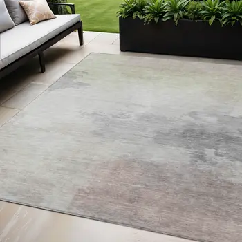 5' X 8' Beige And Taupe Abstract Washable Indoor Outdoor Area Rug