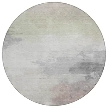 8' Beige And Taupe Round Abstract Washable Indoor Outdoor Area Rug