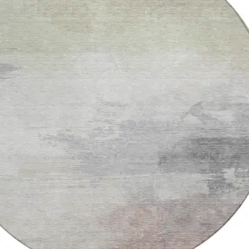 8' Beige And Taupe Round Abstract Washable Indoor Outdoor Area Rug