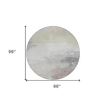 8' Beige And Taupe Round Abstract Washable Indoor Outdoor Area Rug