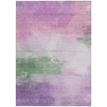 9' X 12' Lilac Lavender And Green Abstract Washable Indoor Outdoor Area Rug