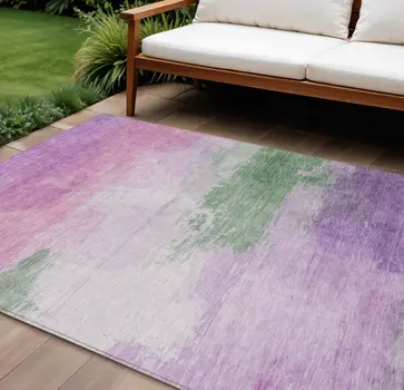 10' X 14' Lilac Lavender And Green Abstract Washable Indoor Outdoor Area Rug