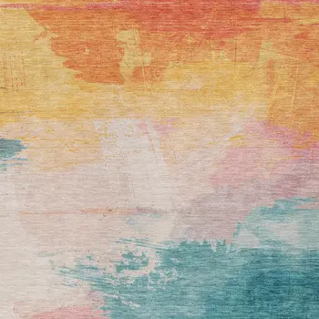 3' X 5' Pink Gold And Teal Blue Abstract Washable Indoor Outdoor Area Rug