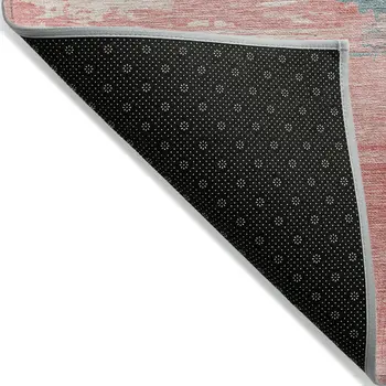 5' X 8' Pink Gold And Teal Blue Abstract Washable Indoor Outdoor Area Rug