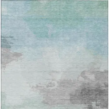 5' X 8' Blue And Mint Green Abstract Washable Indoor Outdoor Area Rug
