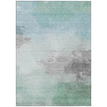 5' X 8' Blue And Mint Green Abstract Washable Indoor Outdoor Area Rug
