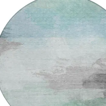 8' Blue And Mint Green Round Abstract Washable Indoor Outdoor Area Rug