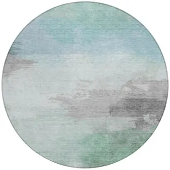 8' Blue And Mint Green Round Abstract Washable Indoor Outdoor Area Rug