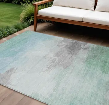 9' X 12' Blue And Mint Green Abstract Washable Indoor Outdoor Area Rug