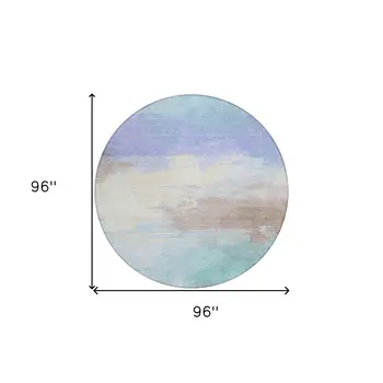 8' Sky Blue Lavender And Taupe Round Abstract Washable Indoor Outdoor Area Rug
