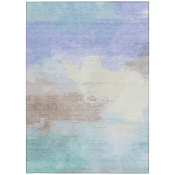 10' X 14' Sky Blue Lavender And Taupe Abstract Washable Indoor Outdoor Area Rug