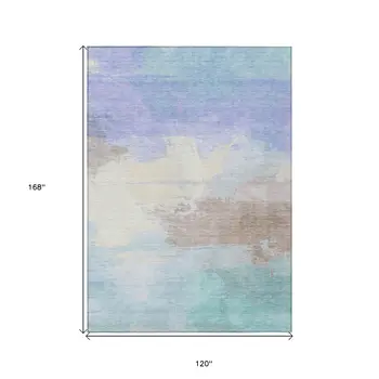 10' X 14' Sky Blue Lavender And Taupe Abstract Washable Indoor Outdoor Area Rug