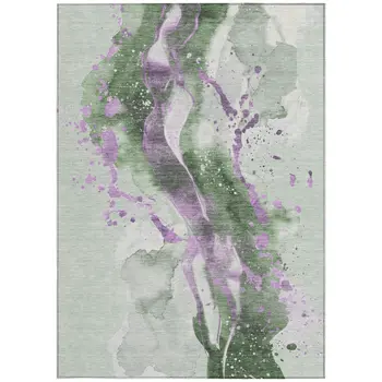 3' X 5' Artichoke Green And Lavender Abstract Washable Indoor Outdoor Area Rug