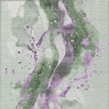 9' X 12' Artichoke Green And Lavender Abstract Washable Indoor Outdoor Area Rug