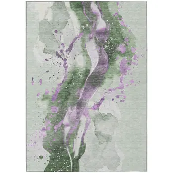 9' X 12' Artichoke Green And Lavender Abstract Washable Indoor Outdoor Area Rug