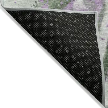 9' X 12' Artichoke Green And Lavender Abstract Washable Indoor Outdoor Area Rug