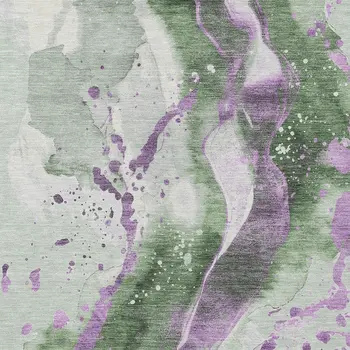 9' X 12' Artichoke Green And Lavender Abstract Washable Indoor Outdoor Area Rug