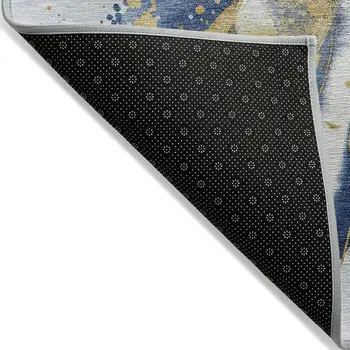 5' X 8' Blue And Gold Abstract Washable Indoor Outdoor Area Rug