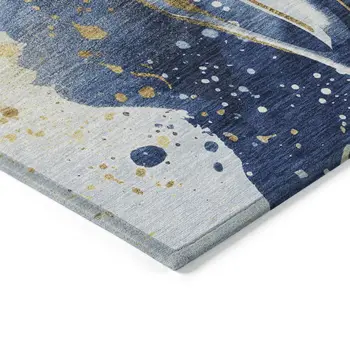 5' X 8' Blue And Gold Abstract Washable Indoor Outdoor Area Rug