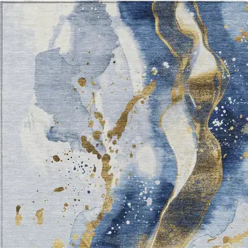 8' X 10' Blue And Gold Abstract Washable Indoor Outdoor Area Rug