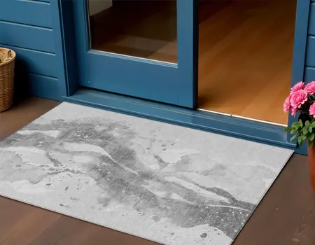 3' X 5' Gray And Silver Abstract Washable Indoor Outdoor Area Rug