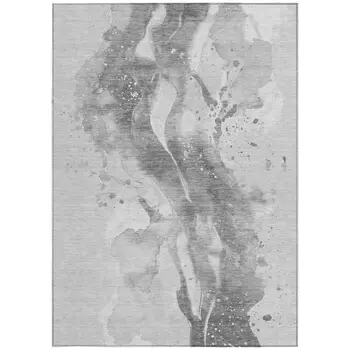 5' X 8' Gray And Silver Abstract Washable Indoor Outdoor Area Rug