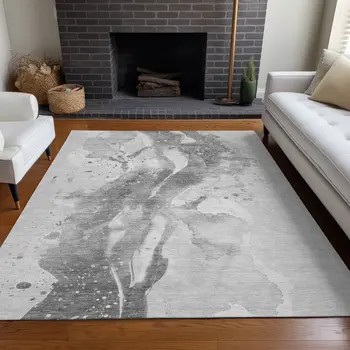 5' X 8' Gray And Silver Abstract Washable Indoor Outdoor Area Rug